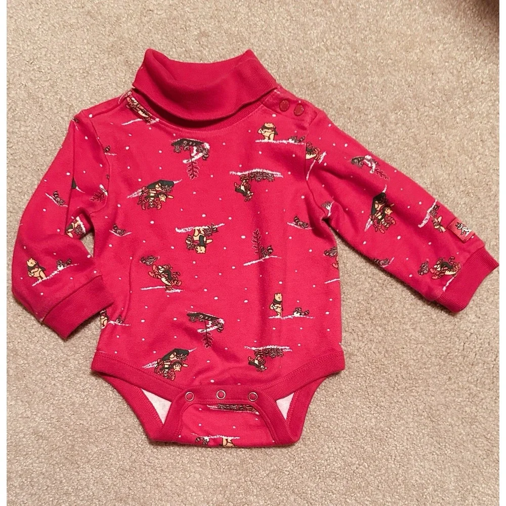 Vtg 90s Winnie The Pooh Long Sleeve Turtleneck Shirt Baby‎ 6 Mos Winter Sledding